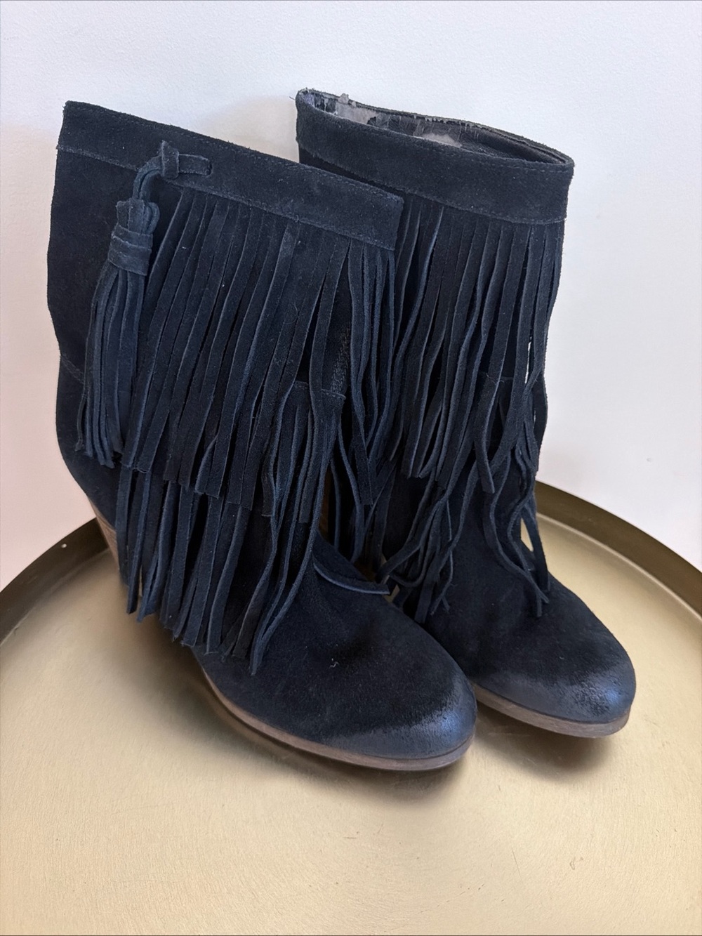 Denim & Supply Ralph Lauren Fringe Suede Ankle Boots - Black Sz 7